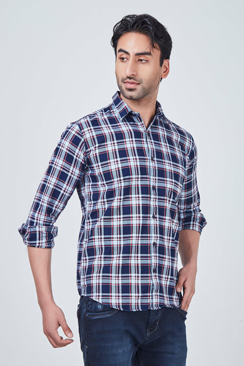 Red Checked Shirt with Blue Border