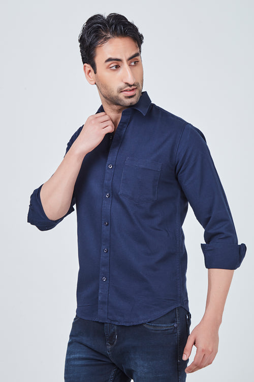Midnight Dark Blue Plain Regular Fit Shirt