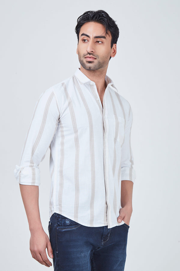 White Shirt with Brown Strap