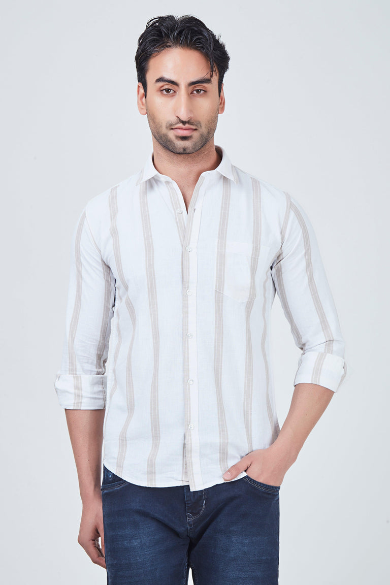 White Shirt with Brown Regular Fit Strap