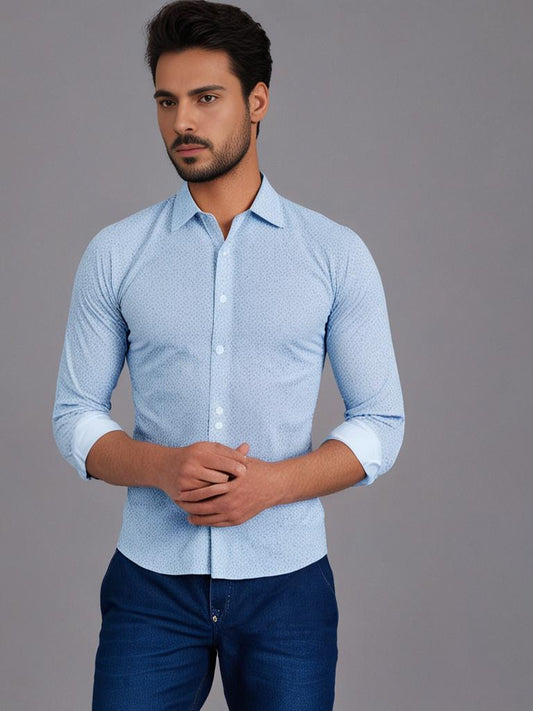 Light Blue Regular Fit Shirt with Blue Print