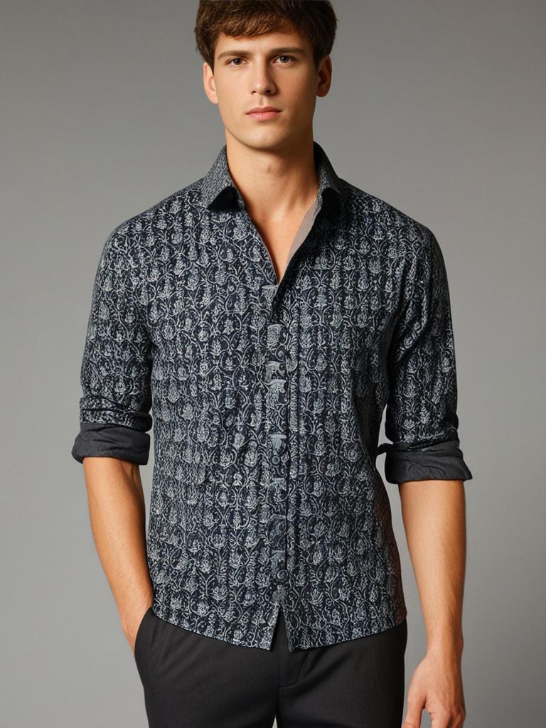 Dark Grey Shirt with Brown Prints