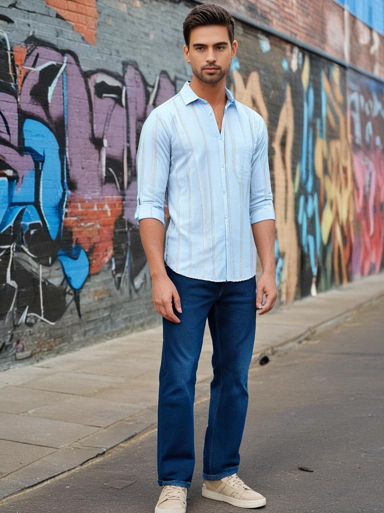 Grey Shirt with Brown Strap