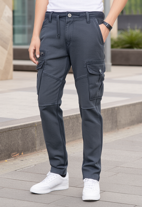 Men's Charcoal Black Narrow Fit Cargo Pants