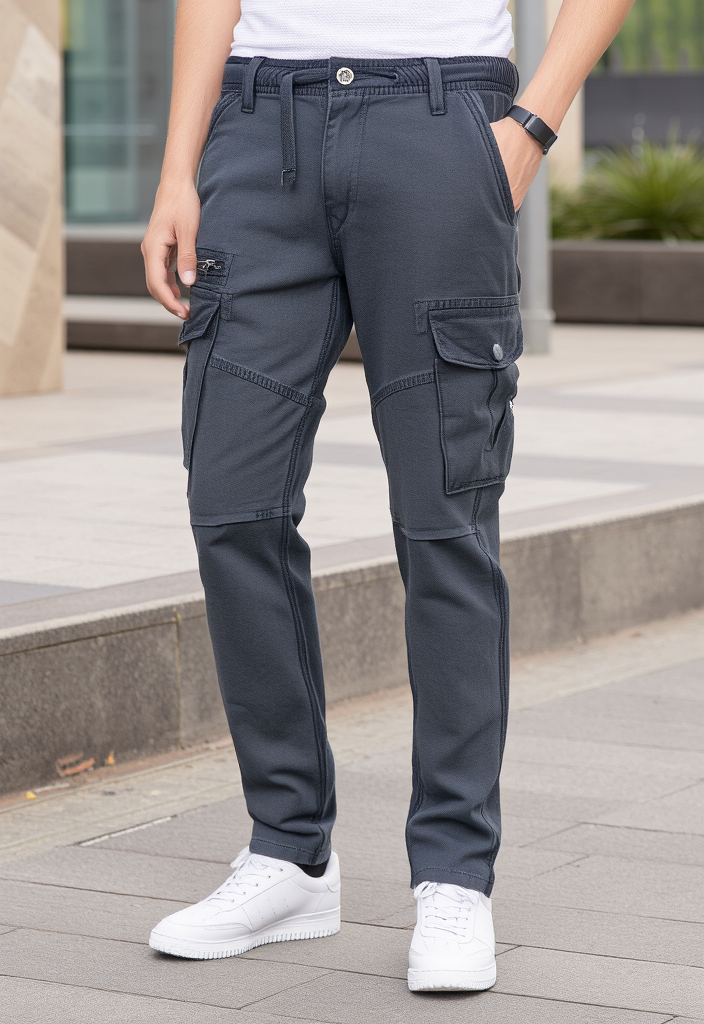 Men's Charcoal Black Narrow Fit Cargo Pants