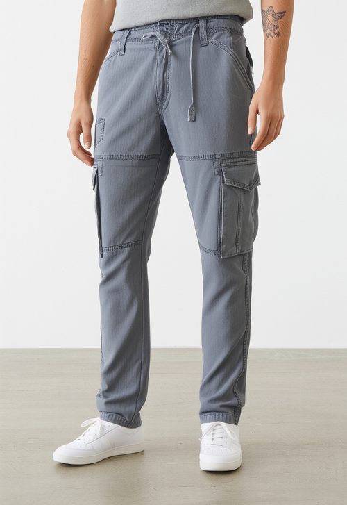 Men's Silver Narrow Fit Cargo Pants