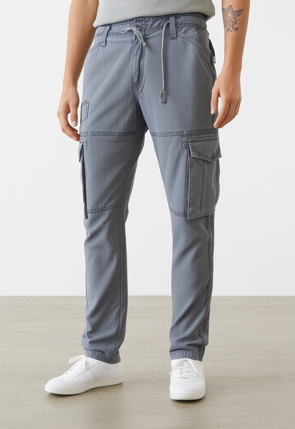 Men's Silver Narrow Fit Cargo Pants