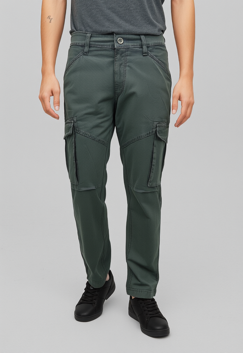 Men's Dark Green Narrow Fit Cargo Pants