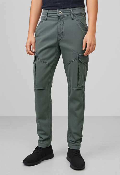 Men's Dark Green Narrow Fit Cargo Pants