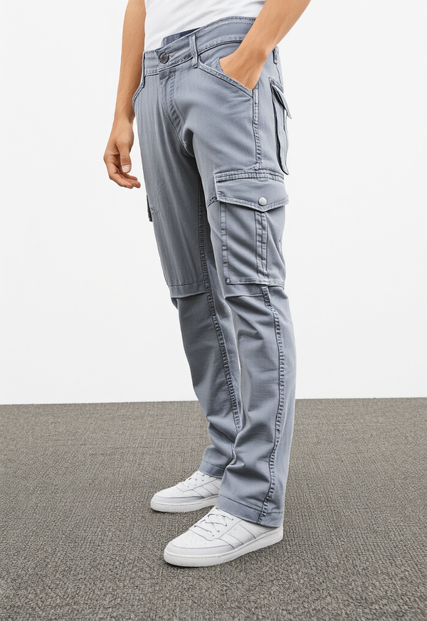 Men's Light Grey Narrow Fit Cargo Pants