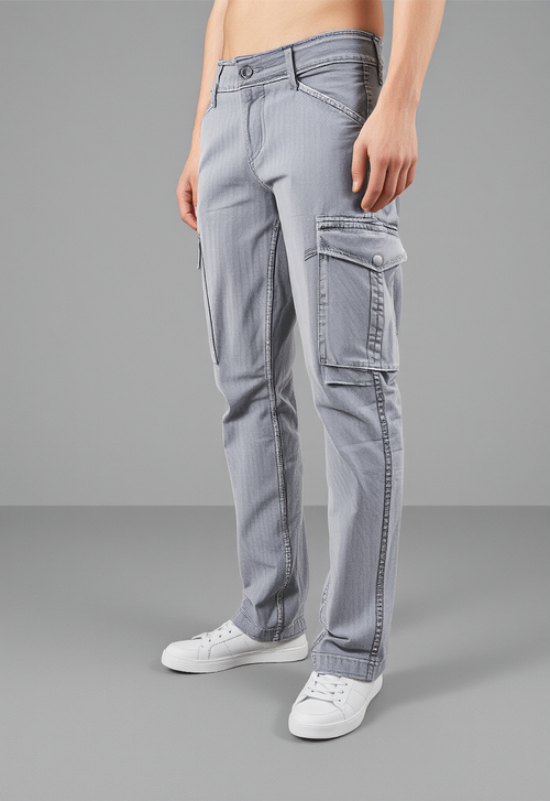 Men's Light Grey Narrow Fit Cargo Pants