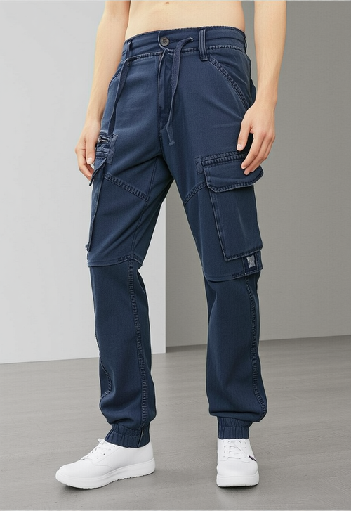 Men's Navy Blue Narrow Fit Cargo Joggers