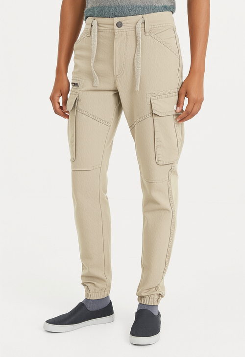 Men's Beige Narrow Fit Cargo Pants