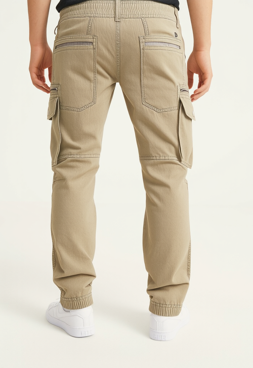 Men's Beige Narrow Fit Cargo Pants