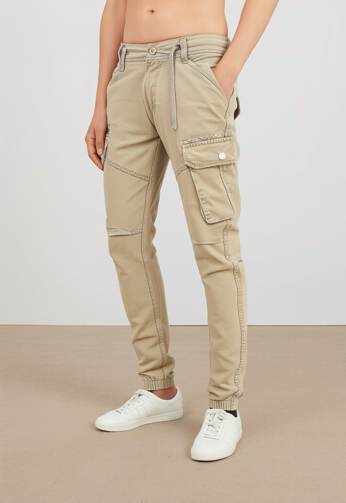 Men's Beige Narrow Fit Cargo Pants