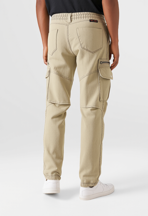 Men's Beige Narrow Fit Cargo Pants