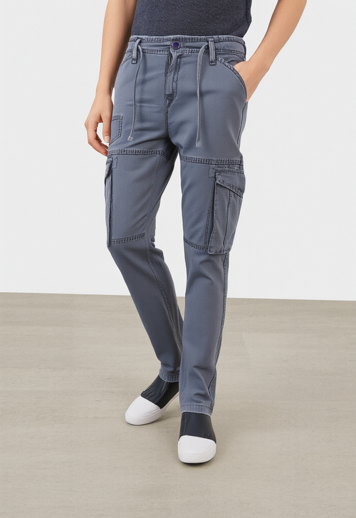 Men's Grey Narrow Fit Cargo Pants