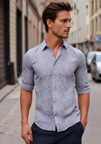 White and Grey Design Printed Shirt