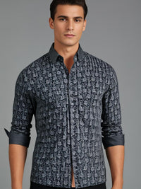 Dark Grey Shirt with Brown Prints
