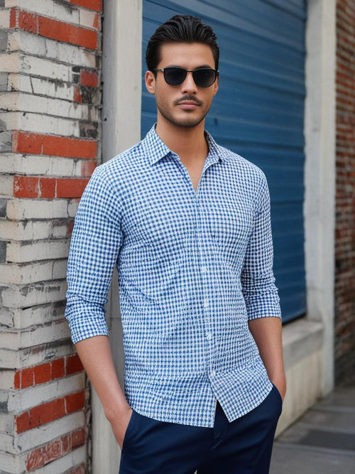 Light Blue and White Checked Shirt