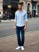 White Shirt with blue print