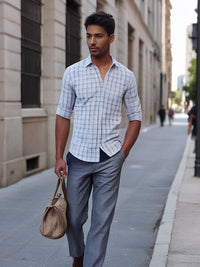 White Checked Shirt with Brownish Border
