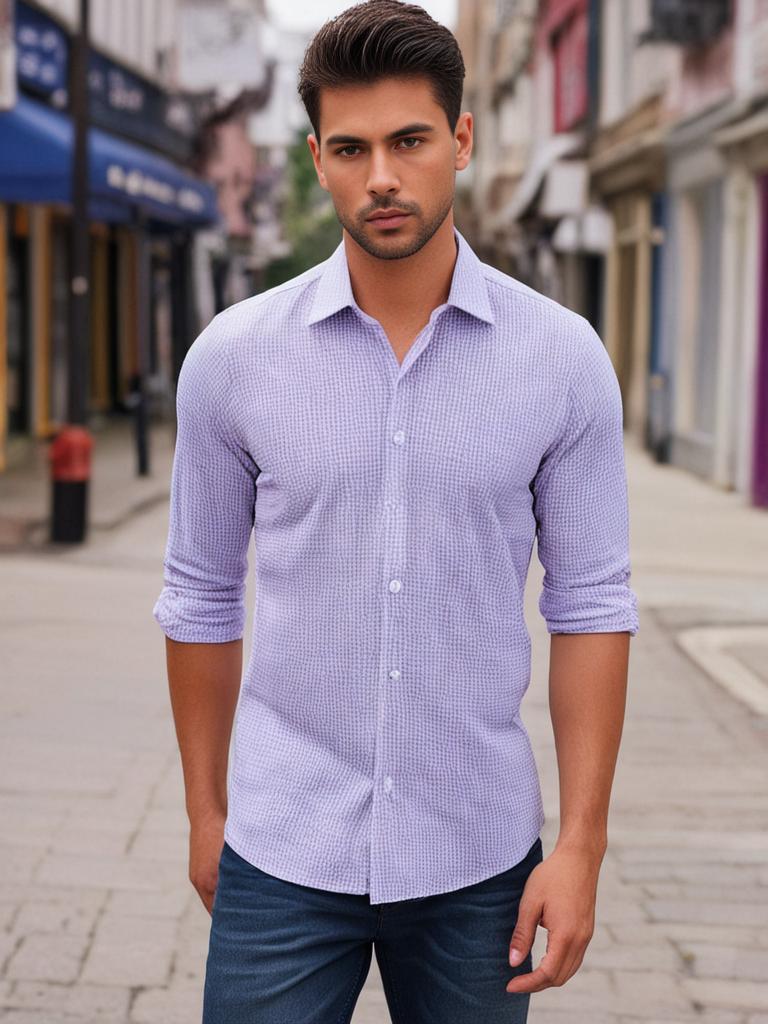 White Checked Shirt with Purple Border
