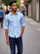 White Shirt with blue print