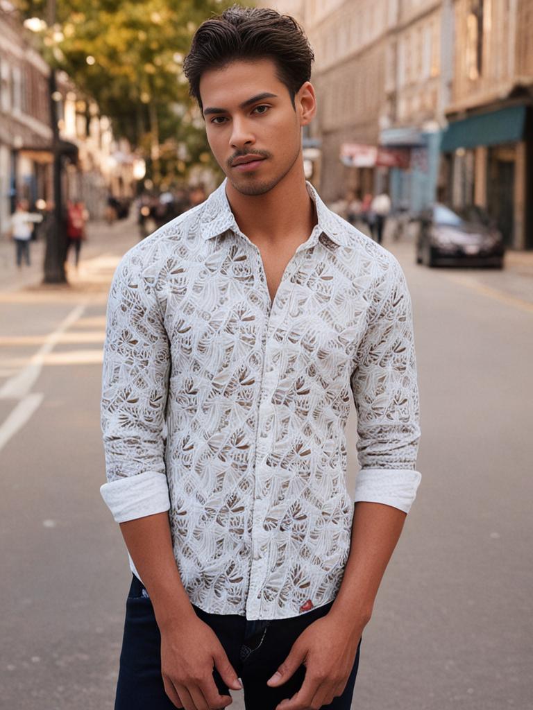 White Shirt with brown print