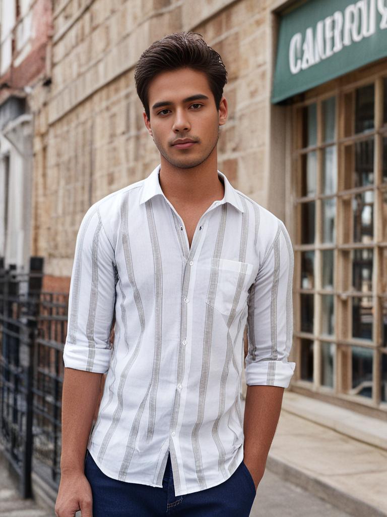 White Shirt with Brown Strap