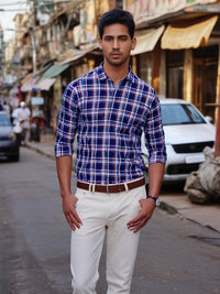 Blue Checked Shirt with Red Border