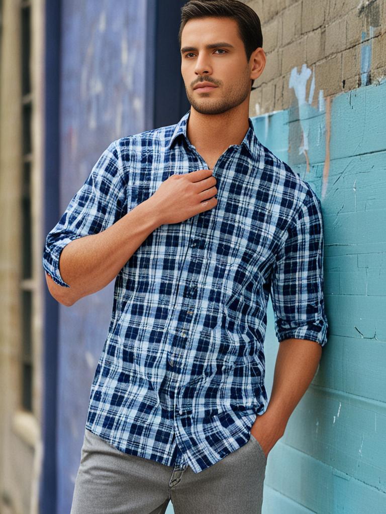 Dark Blue Squared Checked Shirt