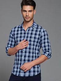 Dark Blue Squared Checked Shirt