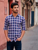 Blue Checked Shirt with Red Border