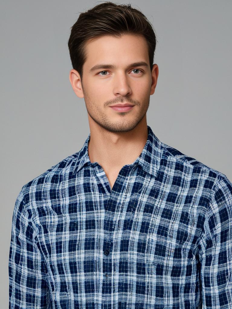 Blue Checked Shirt with light blue border